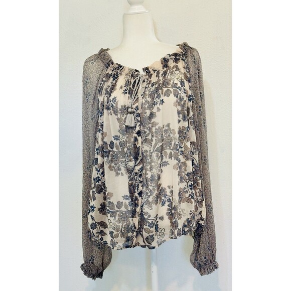 Free People Women Size S Hendrix Semi Sheer Floral Blouse Boho Festival Peasant - Picture 3 of 15
